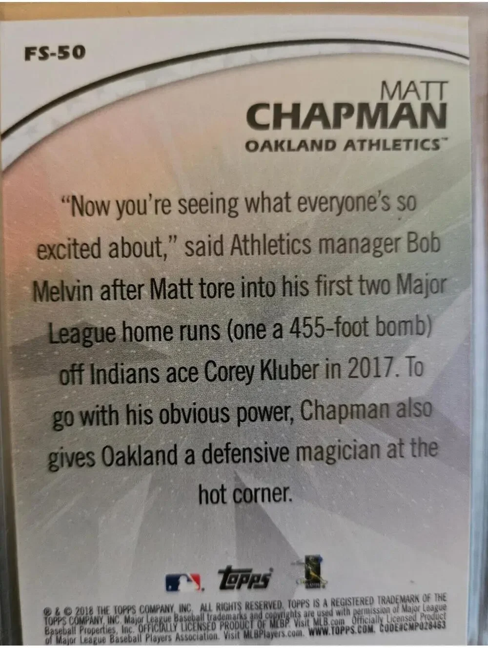 2018 Topps Baseball Future Stars - #FS-50 - Matt Chapman - Oakland A's